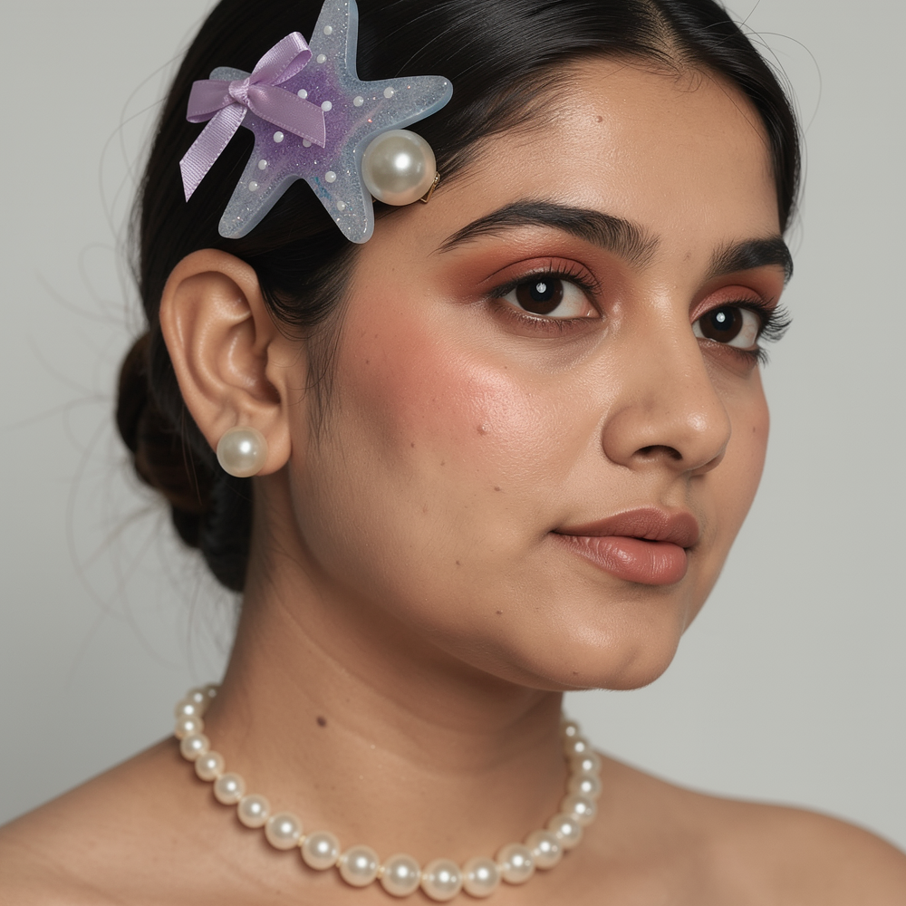 Barrettes worn in curly hair, portrait